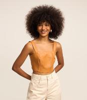 Blusa Cropped Sem Manga em Material Sintético com Lastex - 4