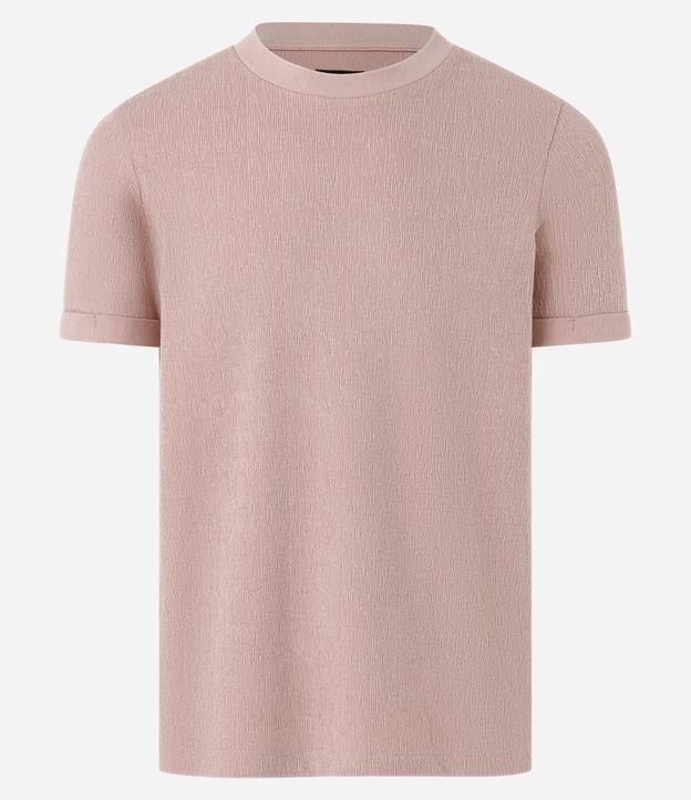 Camiseta Slim em Algodão com Textura e Dobra na Manga - 1