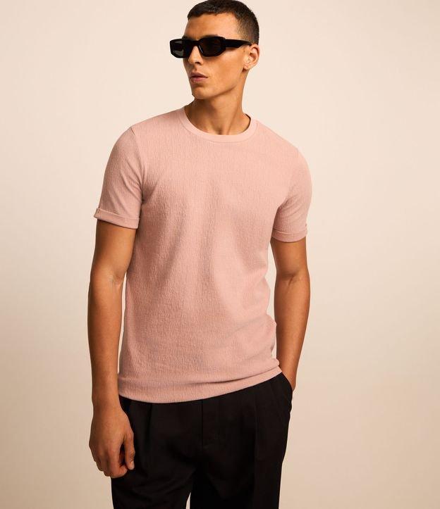 Camiseta Slim em Algodão com Textura e Dobra na Manga - 3