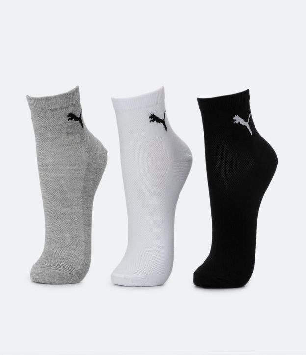 Kit 03 Meias Esportivas Cano Médio com Estampa Puma - 1