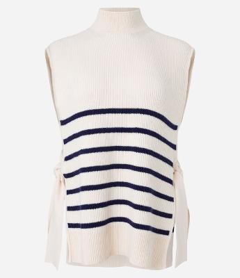 Colete Longo em Tricô Canelado e Listrado com Amarrações