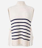 Colete Longo em Tricô Canelado e Listrado com Amarrações - 1