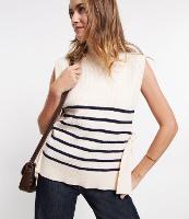 Colete Longo em Tricô Canelado e Listrado com Amarrações - 3