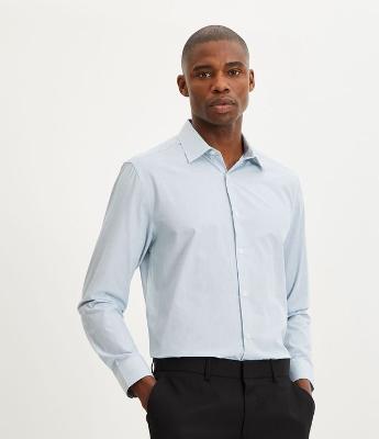 Camisa Slim em Tricoline com Listras e Manga Longa