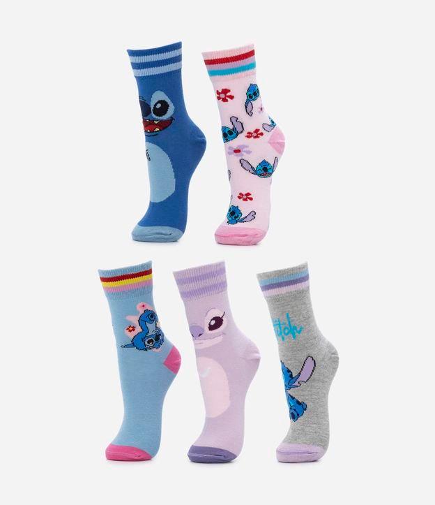 Kit 05 Pares de Meia Cano Médio com Estampa Stitch e Angel - Tam 23/26 ao 31/34 - 1