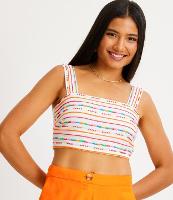 Blusa Cropped Sem Manga em Viscose Bordado com Linhas e Miçanga - 1