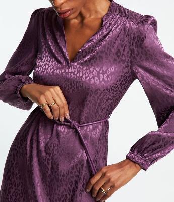 Vestido em Jacquard com Amarração na Cintura e Estampa Oncinha