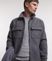 Jaqueta Trucker Pesada em Polivelour Mesclado com Bolsos - 1