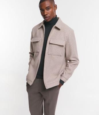 Jaqueta Trucker Pesada em Polivelour Mesclado com Bolsos