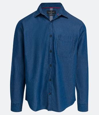 Camisa Comfort Jeans com Manga Longa e Bolso