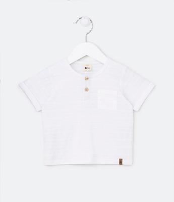 Camiseta Infantil em Algodão Texturizado e Gola Polo - Tam 0 a 18 Meses