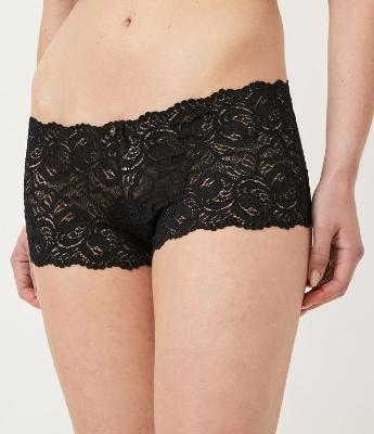 Calcinha Caleçon Básica em Renda Rústica com Textura Floral