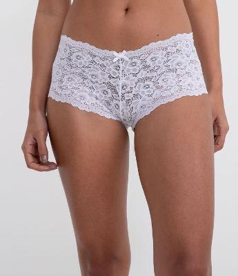 Calcinha Caleçon Básica em Renda Rústica com Textura Floral