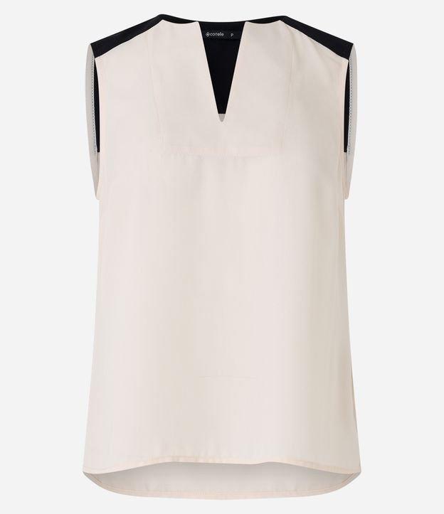 Blusa Sem Manga com Decote V e Contraste no Ombro - 2