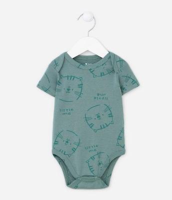 Body Curto Infantil com Estampa de Gatinho - Tam RN a 18 meses