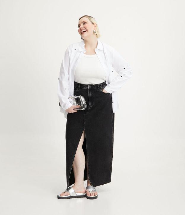 Saia Longa Jeans com Fenda Frontal Curve & Plus Size - 1