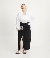 Saia Longa Jeans com Fenda Frontal Curve & Plus Size - 1