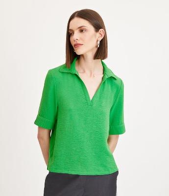 Blusa Manga Curta Airflow com Colarinho Texturizado