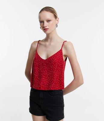 Blusa Soltinha de Alça em Viscose com Estampa Poá