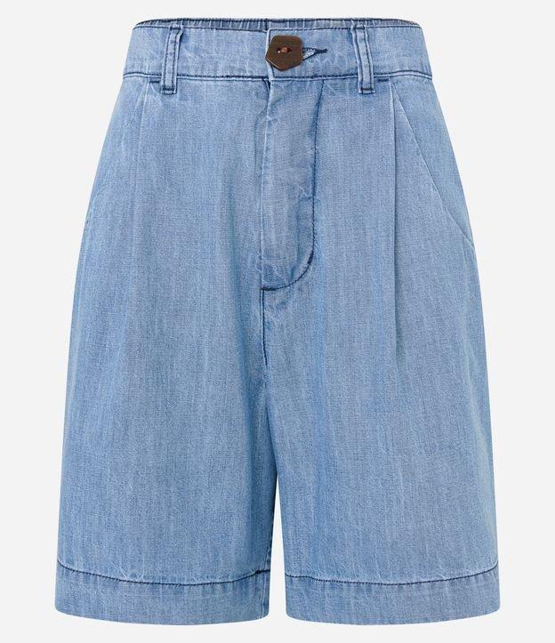 Bermuda Alongada Jeans com Elástico no Cós e Abotoamento Frontal - 1
