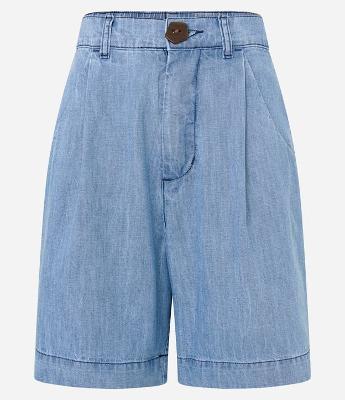 Bermuda Alongada Jeans com Elástico no Cós e Abotoamento Frontal