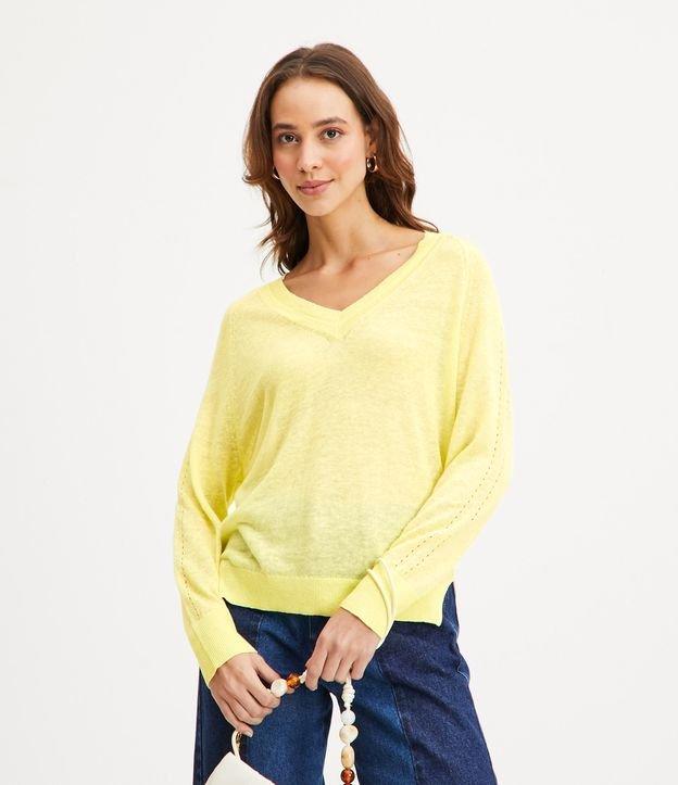 Blusa em Tricô de Linho Puro com Decote V - 1