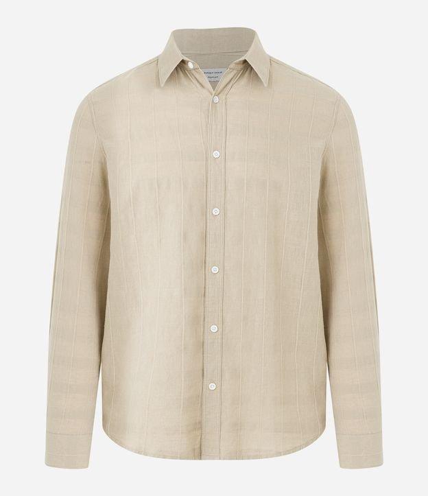 Camisa Regular em Linho com Textura Grid e Manga Longa - 1