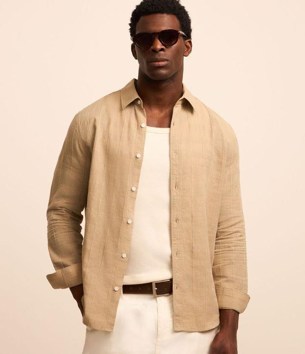 Camisa Regular em Linho com Textura Grid e Manga Longa - 2