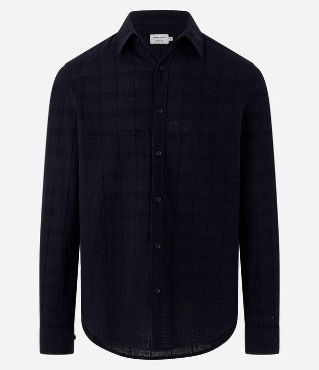 Camisa Regular em Linho com Textura Grid e Manga Longa - 1
