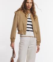 Jaqueta Bomber em Suede com Barras Ajustadas e Recortes - 1