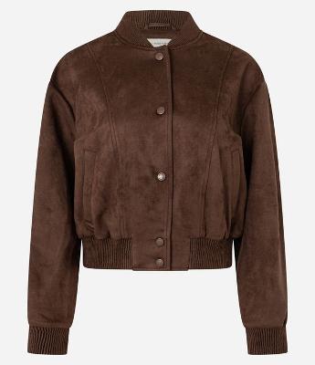 Jaqueta Bomber em Suede com Barras Ajustadas e Recortes