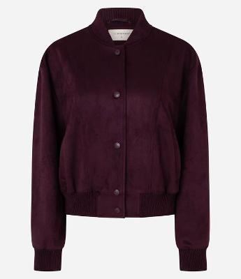 Jaqueta Bomber em Suede com Barras Ajustadas e Recortes