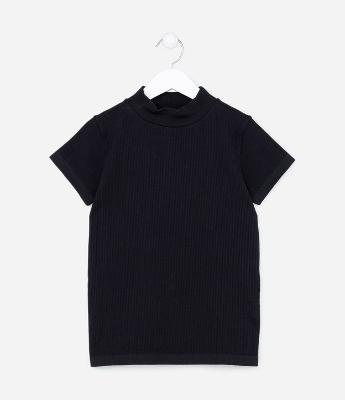 Blusa Canelada Infantil com Gola Alta - Tam 5 a 14 anos