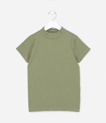 Blusa Canelada Infantil com Gola Alta - Tam 5 a 14 anos