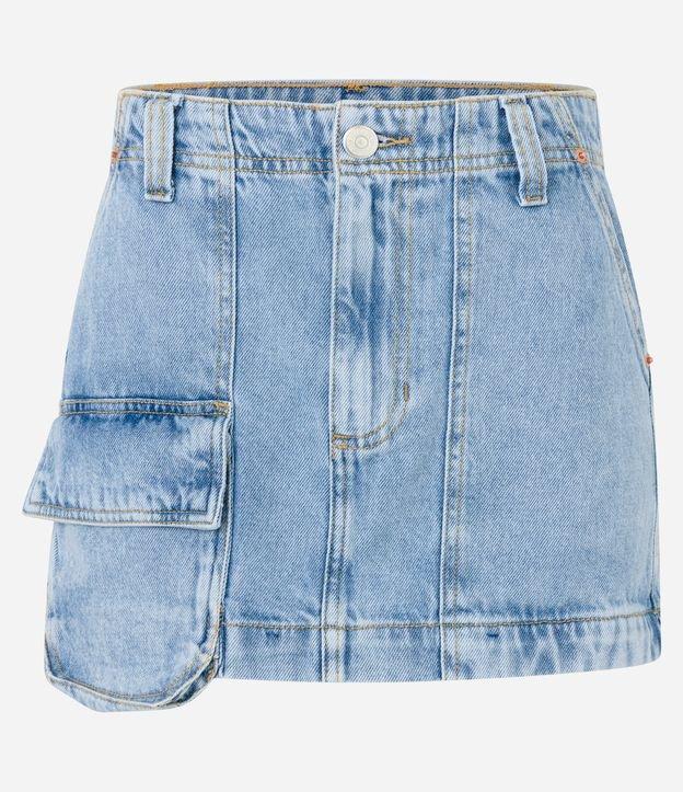 Saia Curta Jeans com Bolsos Carpinteiro e Cargo na Frente - 2