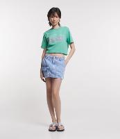 Saia Curta Jeans com Bolsos Carpinteiro e Cargo na Frente - 1