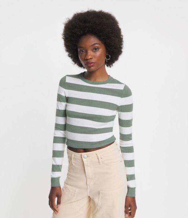 Blusa em Viscose Listrado com Punhos e Barra Canelada - 1