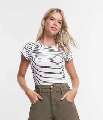 Blusa Básica em Ribana Listrada com Cava Raglan