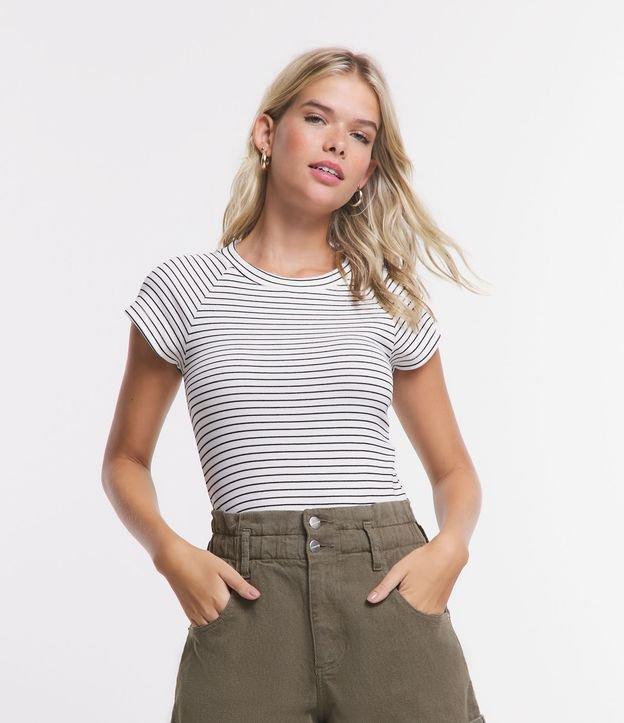 Blusa Básica em Ribana Listrada com Cava Raglan - 1