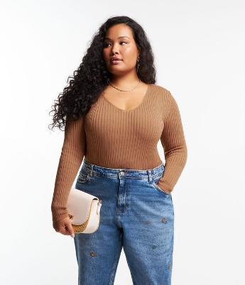 Blusa Manga Longa em Tricô Canelado Curve & Plus Size