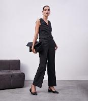 Calça Reta Alfaiataria com Estampa Risca de Giz - 1