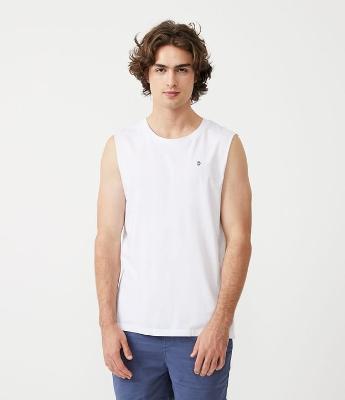 Regata Machão em Algodão com Lettering e Corte a Fio