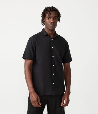 Camisa Comfort Básica em Linho com Manga Curta
