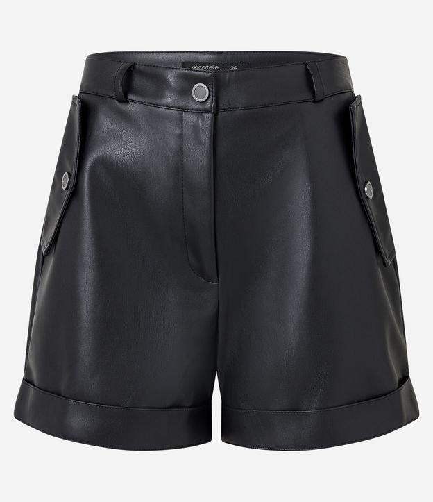 Short Cintura Alta em Material Sintético com Lapelas nos Bolsos - 2