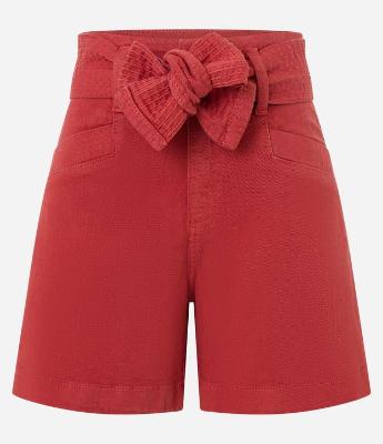 Short Curto em Sarja com Elastano e Cinto Faixa