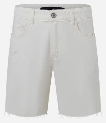 Bermuda Slim Jeans com Puídos e Barra a Fio