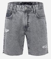 Bermuda Slim Jeans com Puídos e Barra a Fio - 1