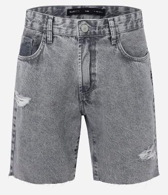 Bermuda Slim Jeans com Puídos e Barra a Fio