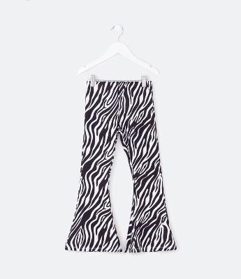 Calça Flare Infantil em Molecotton Estampa Animal Print Zebra - Tam 5 a 14 Anos
