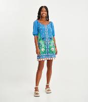 Vestido Curto em Viscolycra com Manga 3/4 e Estampa Tropical - 1